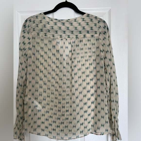 Zara Sheer Cream with Green Bow Tie Print Blouse Size M - Picture 6 of 6